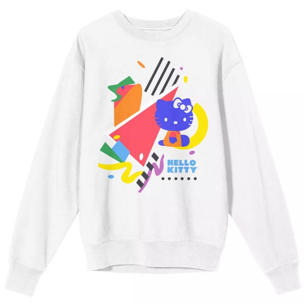 Hello Kitty Sanrio 90s Theme Geometric White Crew Neck Sweatshirt sz S Oversize - Picture 3 of 10